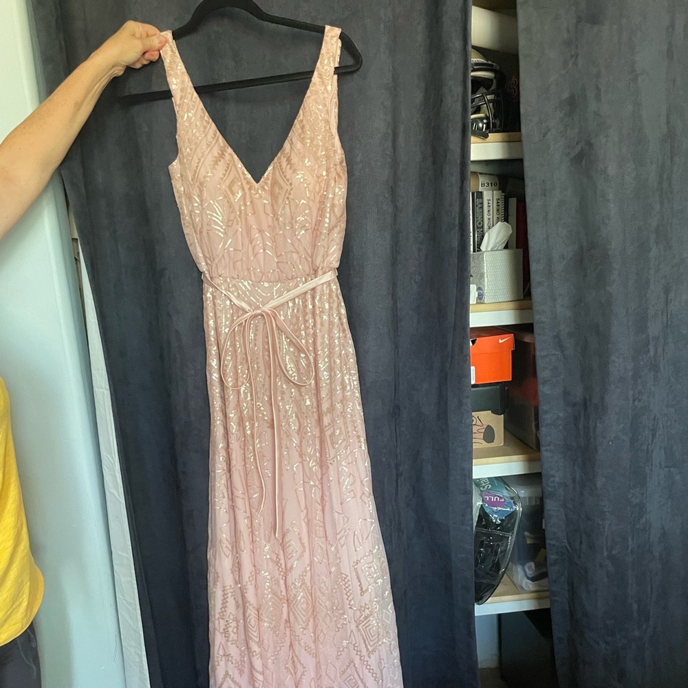 Angelina Faccienda blush pink bridesmaids dress